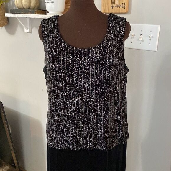 R&M Richards evening gown maxi womens dress size 16 sleeveless sparkle black sil - Picture 2 of 13